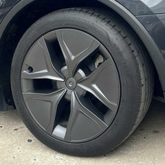 19-inch Arachnid style aero wheel covers installed on Model Y