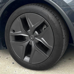 19-inch Arachnid style aero wheel covers installed on Model Y