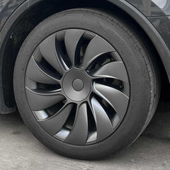 19-inch TurboFlow wheel covers installed on Model Y