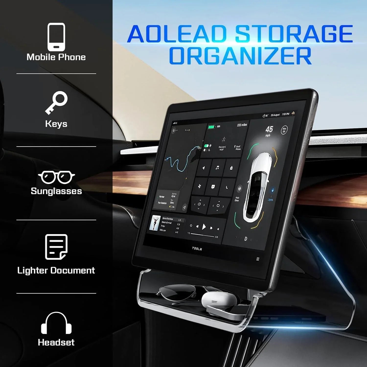 2in1 Magnetic Center Console Screen Storage Tray For Model 3(2024Highland)-Tesdaddy