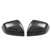 Glossy carbon-fibre-look rear view mirror covers for Tesla Model 3 (2021–2026), displayed as a pair on a white background.
