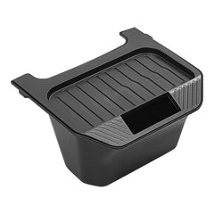 Backseat storage bin with the removable lid opened for easy access