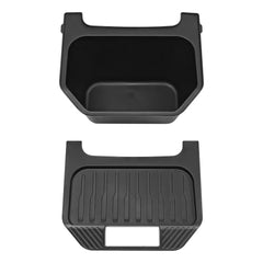 Backseat storage bin with removable lid and storage compartment components