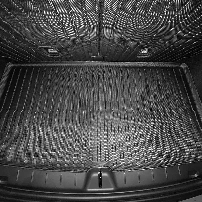 Top view of boot mat fitted in Model Y L cargo area