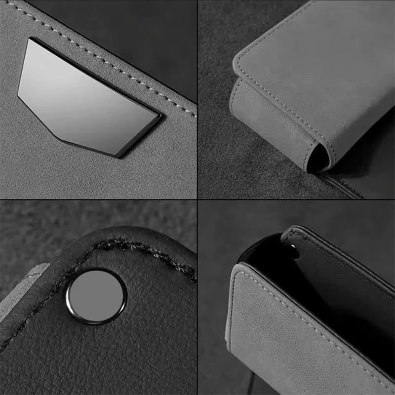 Close-up of the car seat gap filler pocket organizer and material details