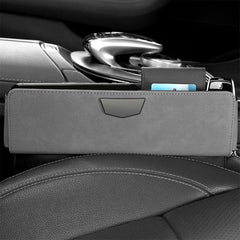 Close-up of the installed car seat gap filler pocket organizer