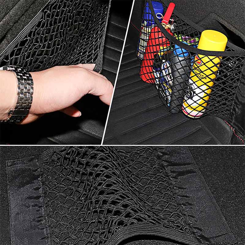 Installing the elastic car trunk mesh storage net with Velcro fastening