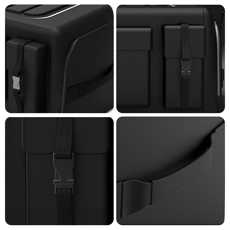 Close-up of the foldable car boot organiser construction and compartments