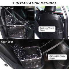Foldable pet car seat securely fitted to a vehicle seat