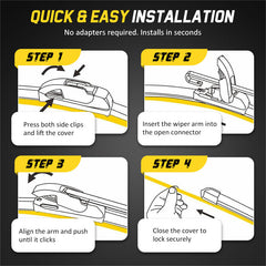 Installation steps for the front wiper blades