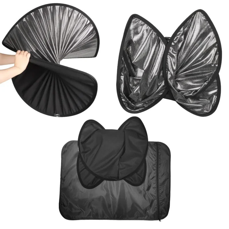 Foldable glass roof sunshade for Model Y L designed for easy storage when not in use