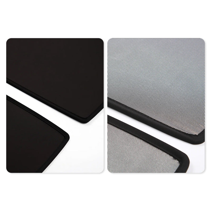 Reinforced edge frame and premium fabric detail of the glass roof sunshade for Model Y L
