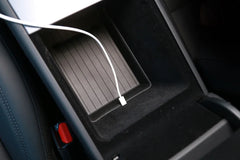 Precision-fit TPE lower armrest organiser liner with wrap-around edge for Model Y