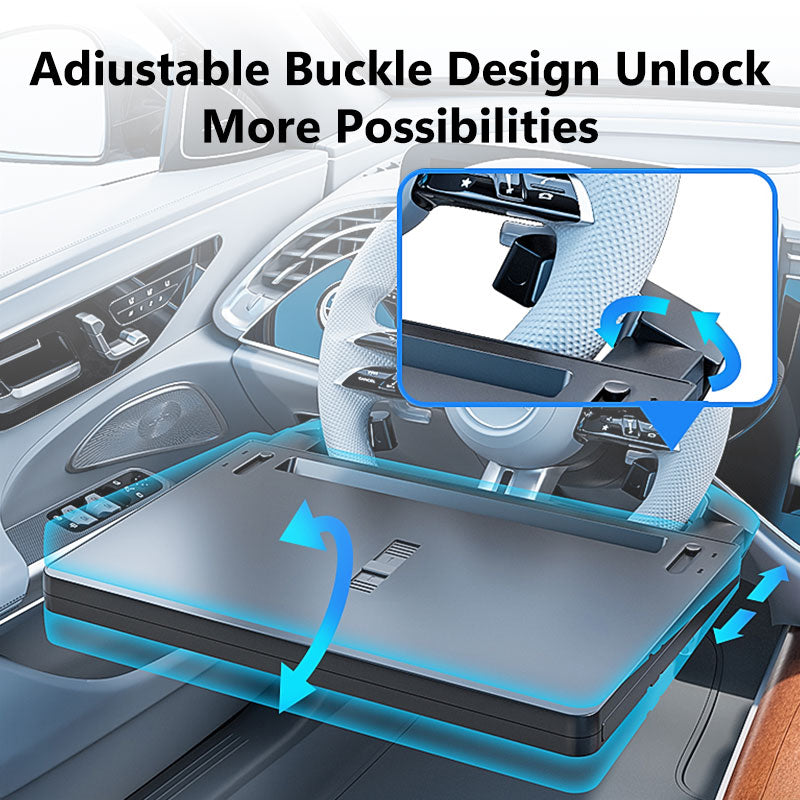 Quick-release buckle design of the steering wheel tray table