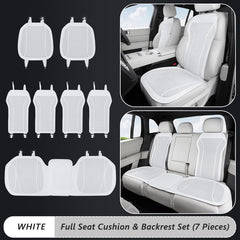 Complete white Nappa leather seat cushion and backrest set