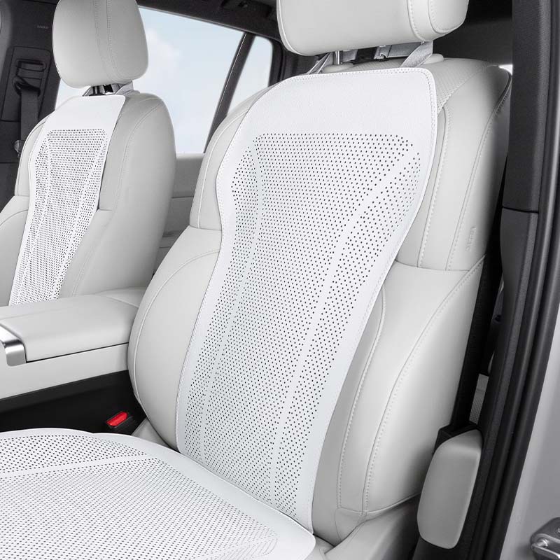 White Nappa leather seat cushion and backrest installed on the front seat