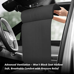 Side view of the front seat leg support cushion installed in the vehicle