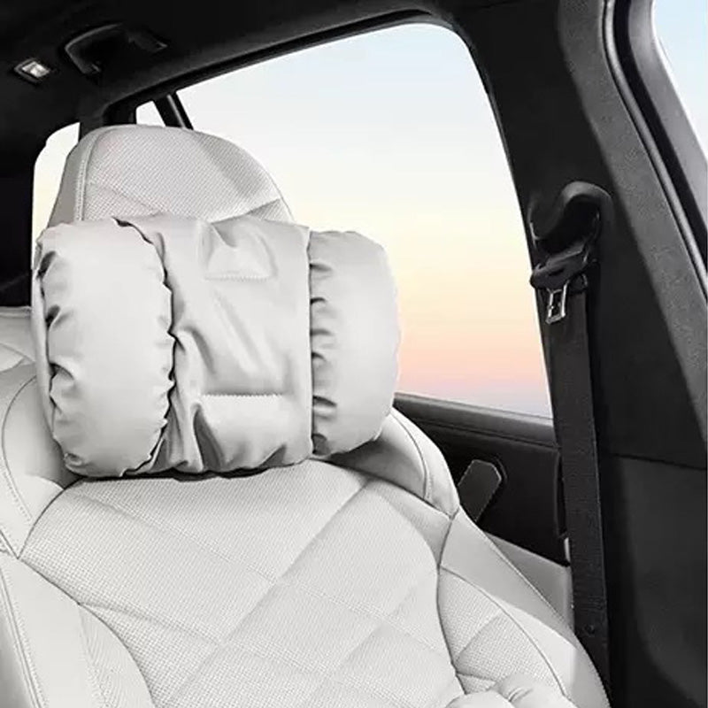 Nappa leather neck support pillow installed on the headrest
