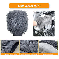Double-sided microfibre car wash mitt with ultra-absorbent chenille fibres