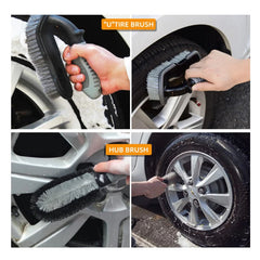 Wheel hub brush cleaning vehicle wheels safely without scratching