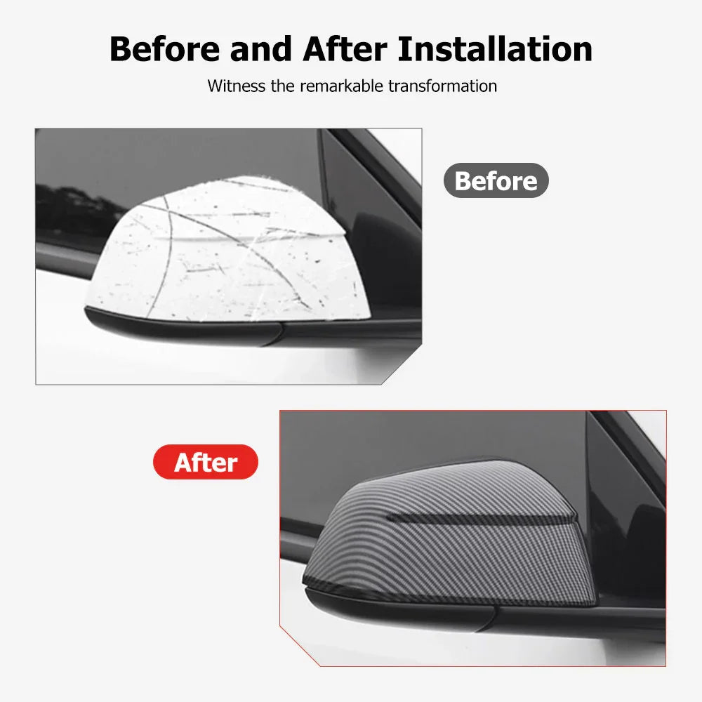 Before and after installing the rear view mirror covers