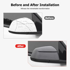 Before and after installing the rear view mirror covers