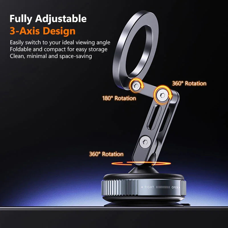 Three-axis adjustable magnetic phone holder with 360-degree rotation