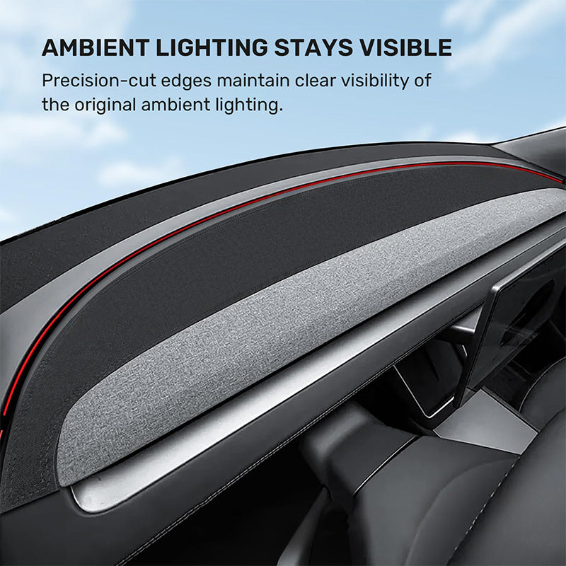 Anti-glare dash mat helping reduce dashboard reflections on the Tesla Model Y windscreen