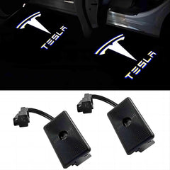 Tesla puddle lights installed on the vehicle doors of Model 3 and Model Y