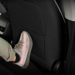 Front seat back protector helping prevent scuffs and shoe marks from rear passengers