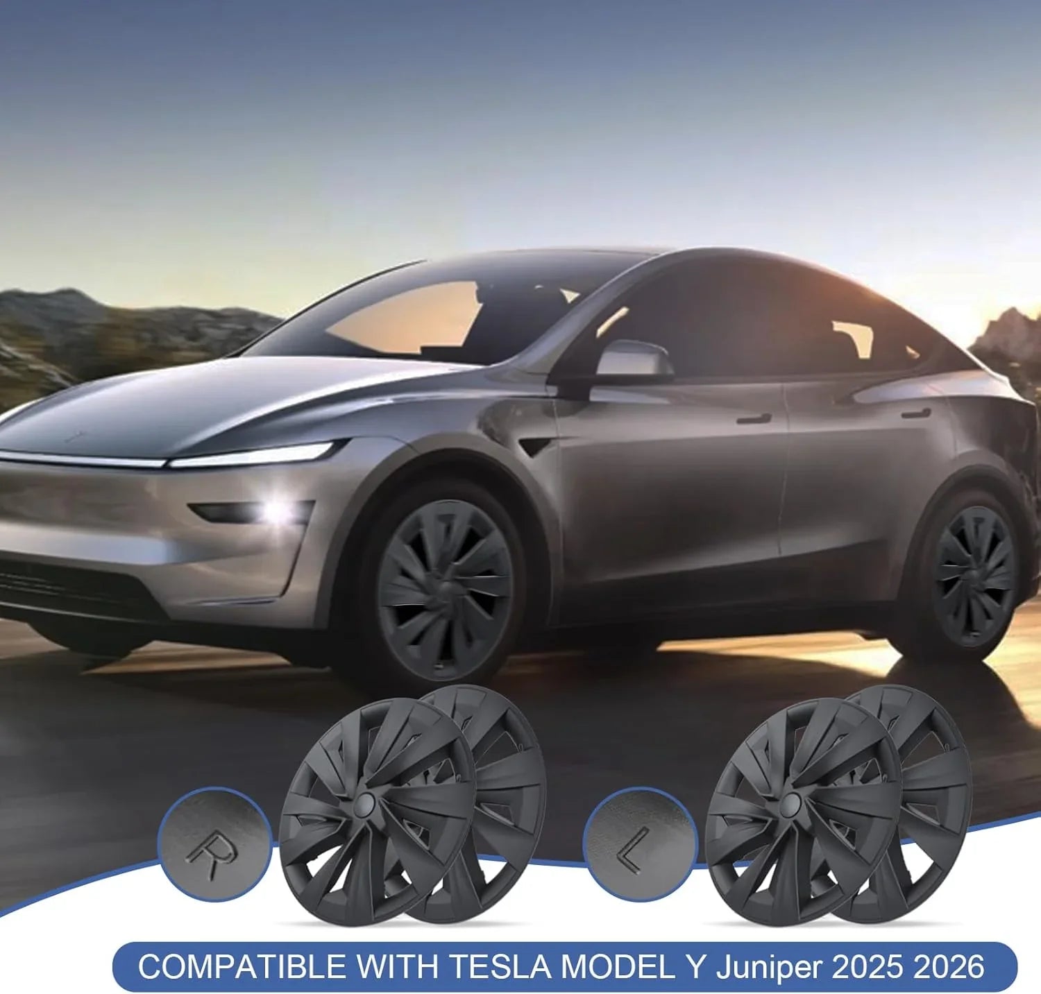 Side view of Model Y equipped with 19-inch Matt Black Bladed wheel covers
