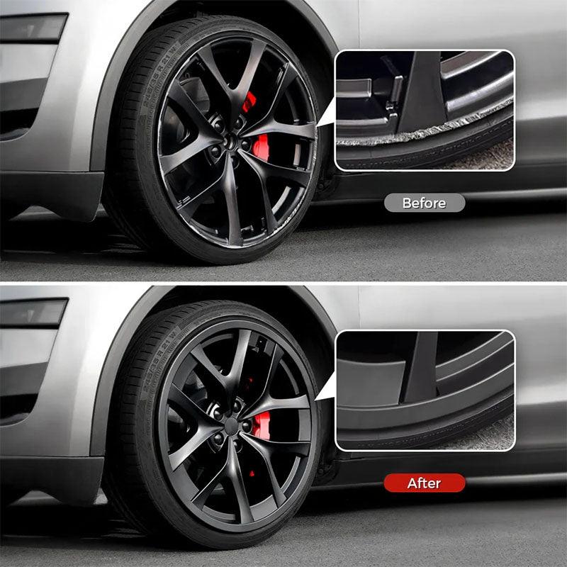Before and after installing the 21-inch Performance induction wheel protector
