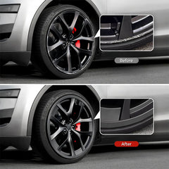 Before and after installing the 21-inch Performance induction wheel protector