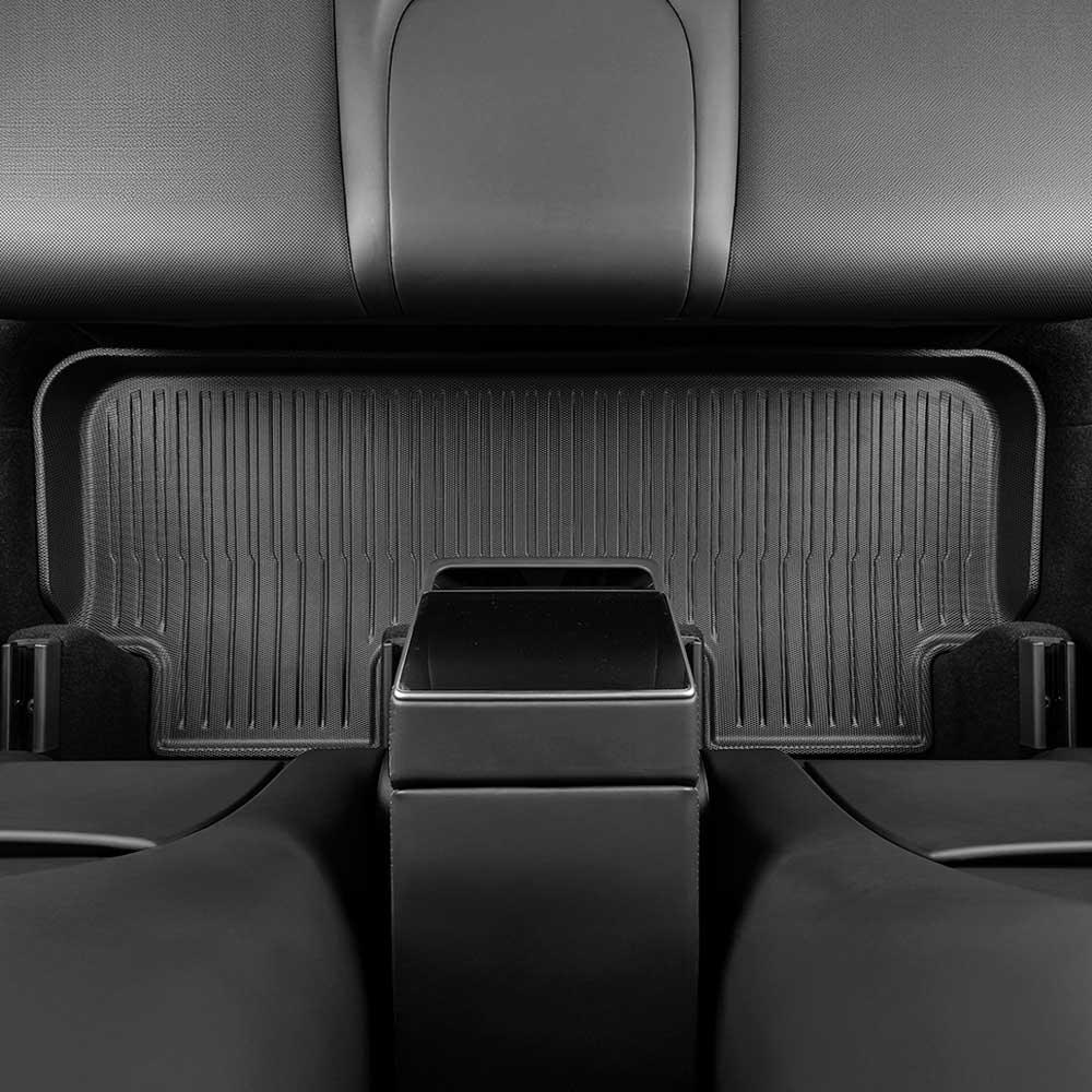 Custom-fit TPE rear floor mat with seamless centre floor coverage for Model Y
