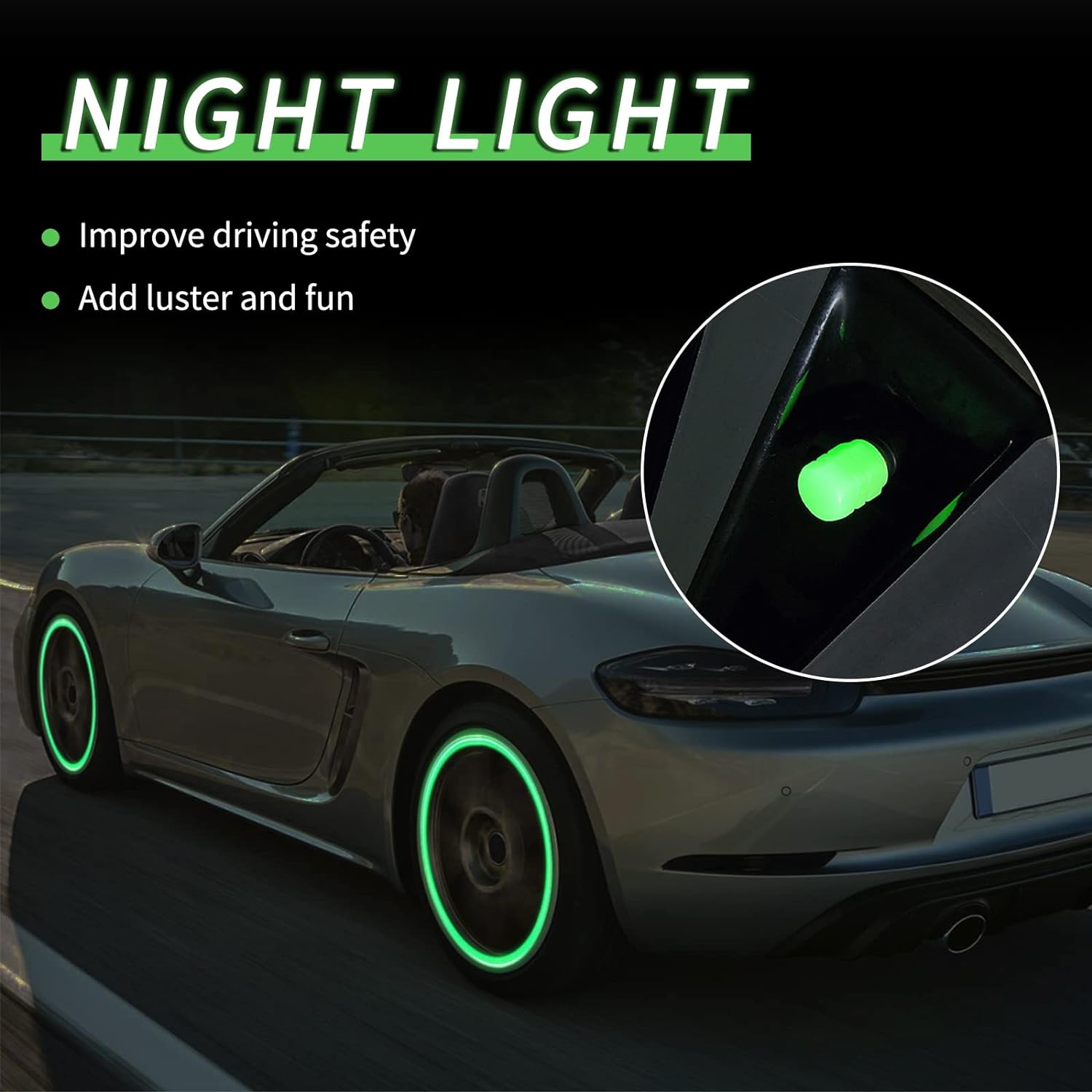 Vacuum tire Luminous Valve Head Cap(green)  - TESDADDY