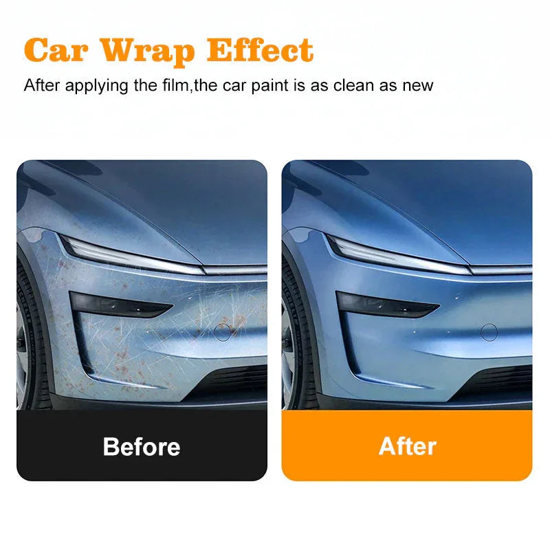 Paint surface comparison before and after applying protective film.