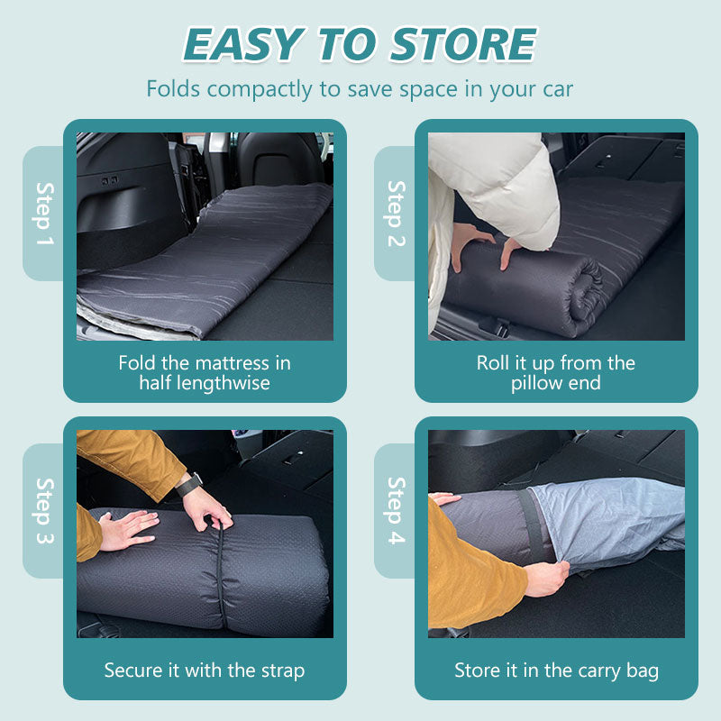 Rolling up and storing the automatically inflating camping mattress