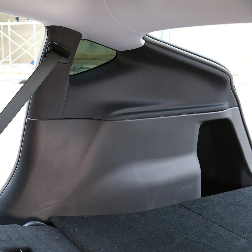 Close-up of the boot sidewall protector installed in Model Y