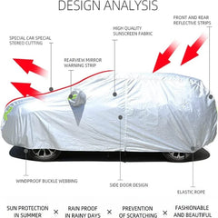 Car cover for Model Y showing mirror pockets, reflective strips and secure fit