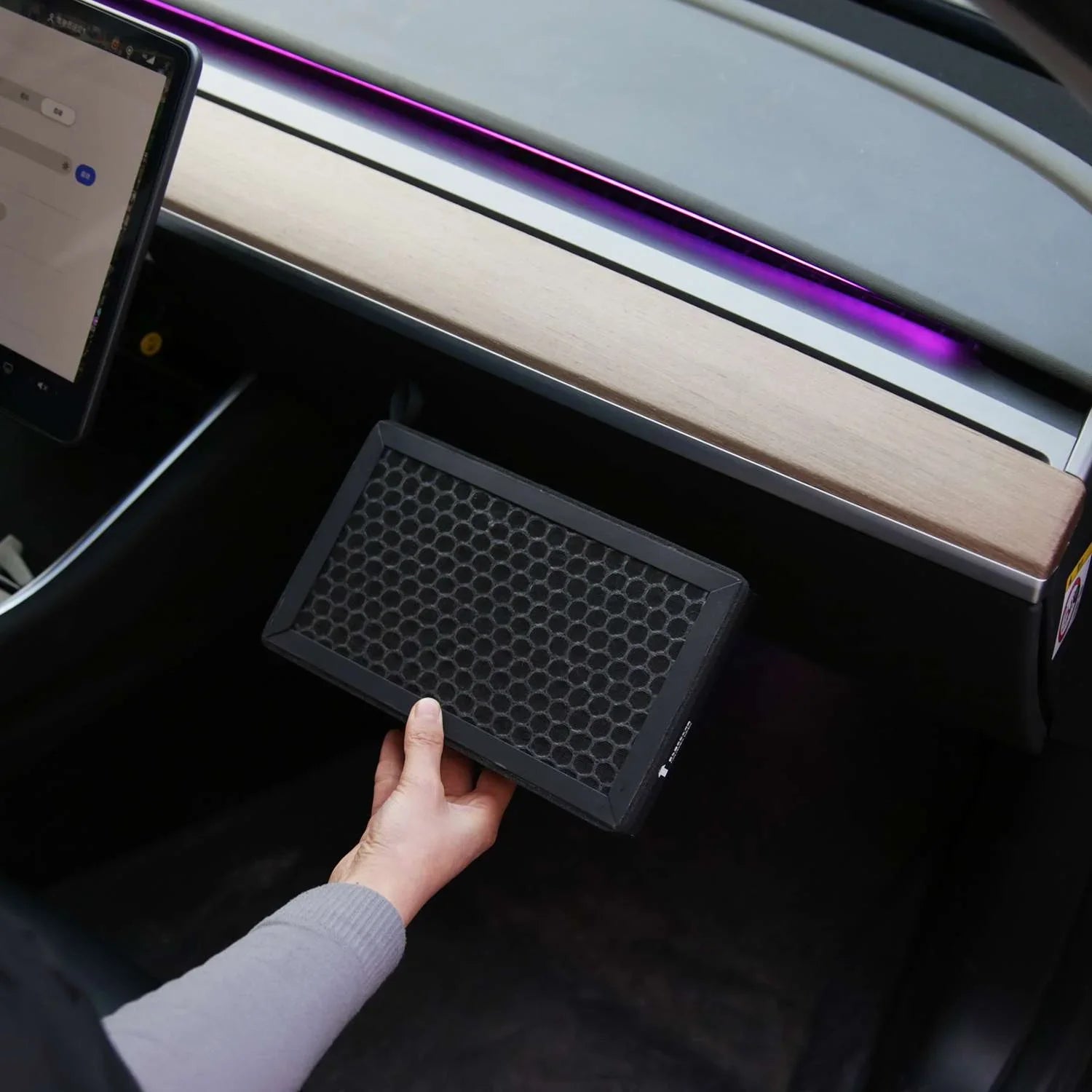 Installing the carbon cabin air filter into the Tesla HVAC housing