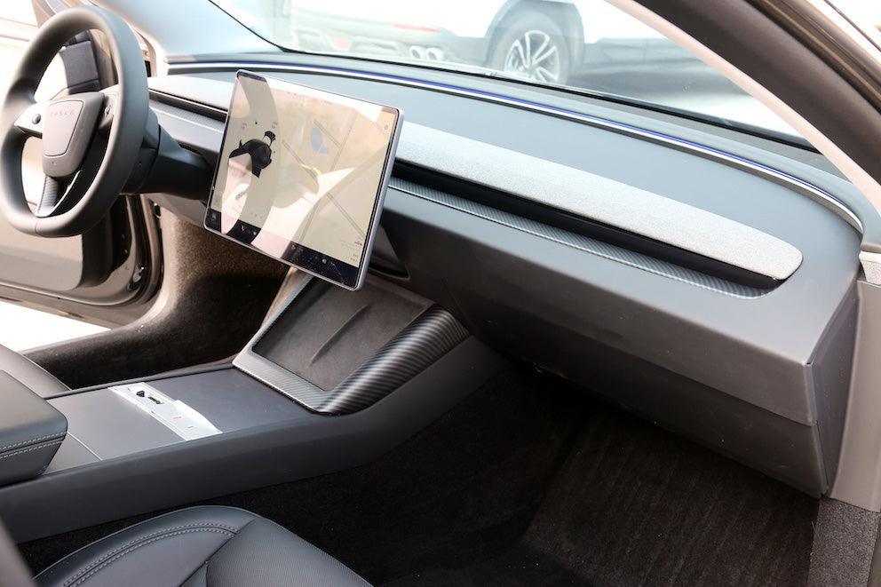 Dashboard overlay installed across the dashboard of Model 3 and Model Y
