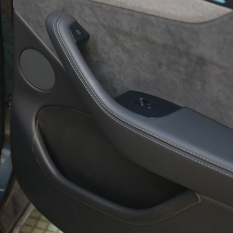 Door storage tray installed in the front door pocket of Model Y L for better organization