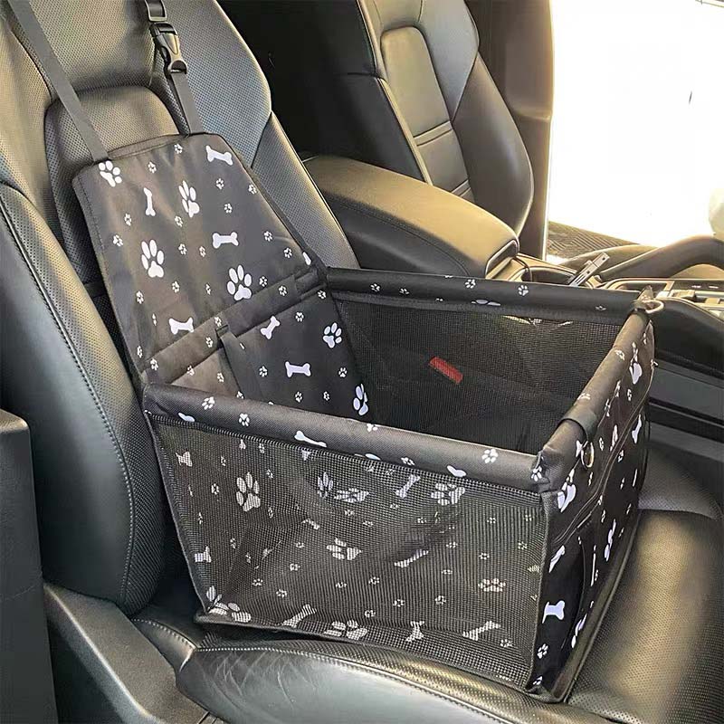 Foldable pet car seat and travel bed installed on a vehicle seat