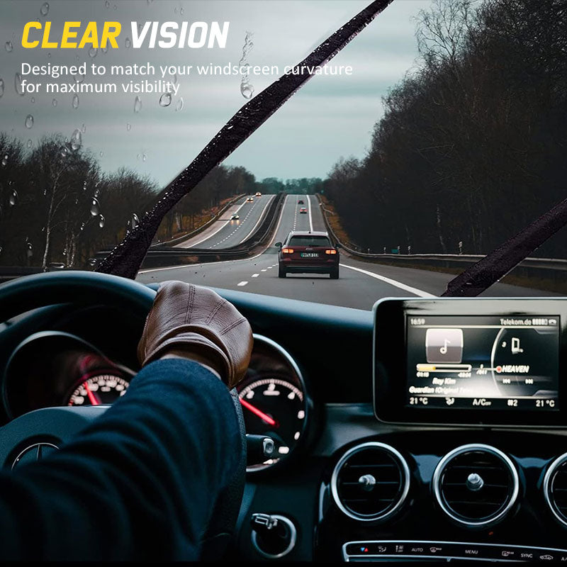 Front wiper blades providing clear visibility in wet weather