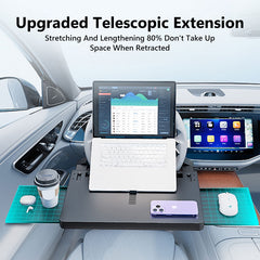 Adjustable extension feature of the steering wheel tray table