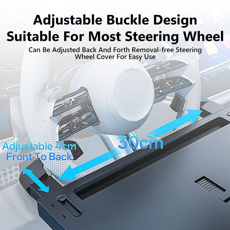 Steering wheel tray table compatible with different steering wheel designs