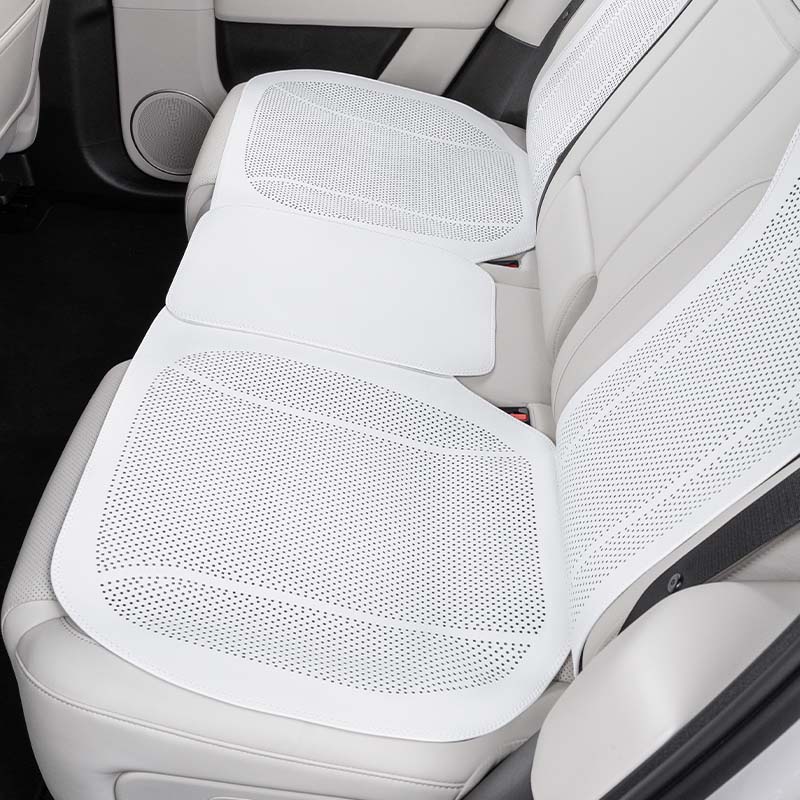 White Nappa leather seat cushion installed on the front seat