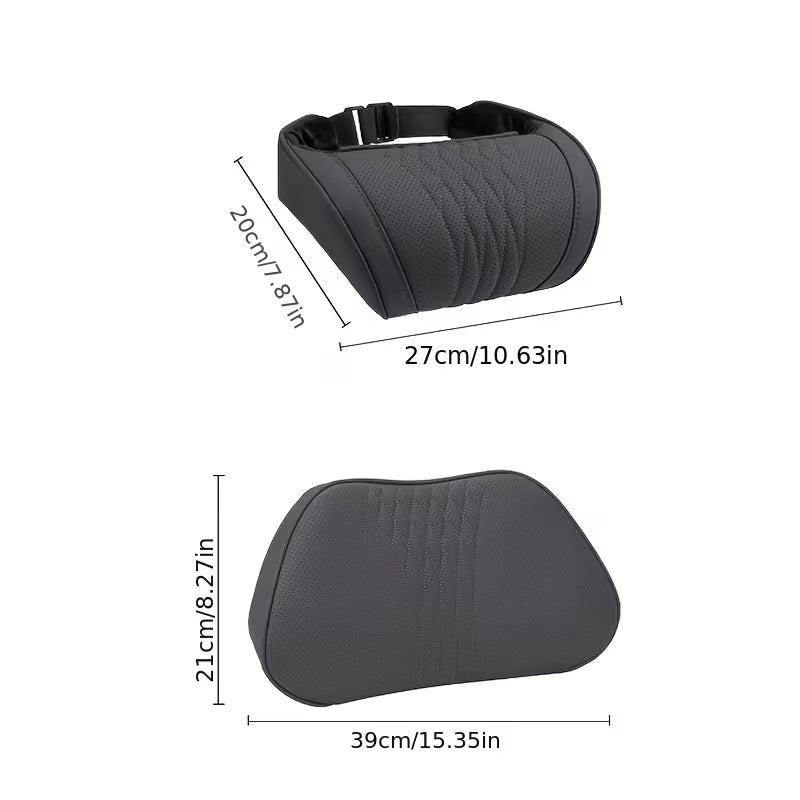 Dimensions of the Nappa leather neck and lumbar support pillow set