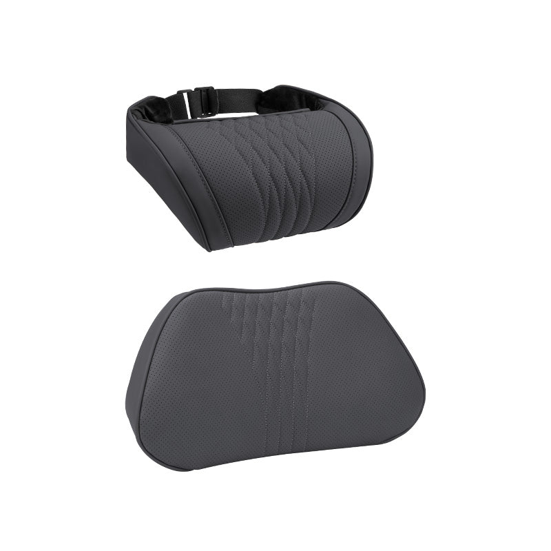 Nappa leather neck and lumbar support pillow pack with memory foam cushions