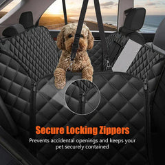 Dog travelling in the pet hammock back seat protector
